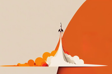 Minimalist rocket ship launch pad , business idea start-up take off concept, Generative AI illustration