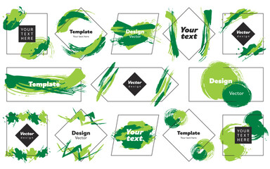 ブラシ・筆を使用したかすれのあるフレーム　バックグラウンド　テンプレート（緑）