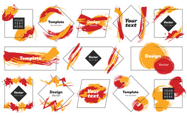 ブラシ・筆を使用したかすれのあるフレーム　バックグラウンド　テンプレート（赤）