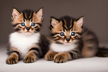 Fototapeta na wymiar two kittens. black and white cat. kitten. cute kitten. kitten with blue eyes. kitten laying down. AI generated.