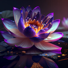 purple lotus flower on a lake - Generative AI