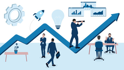 Vector flat illustration, data analysis team, information management, teamwork marketing, conceptual of statistical research. modern banner design for website and application development