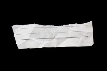 Torn paper piece isolated on black background