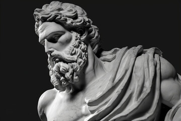 Fototapeta na wymiar Une statue, sculpture d'une personne grecque stoïcienne en portrait faite de marbre et de pierre.