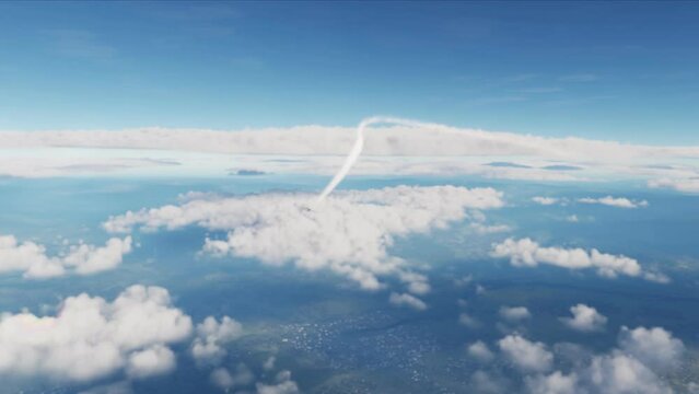 F-18 fighter jet flying above the clouds, armed with missiles. Computer animation