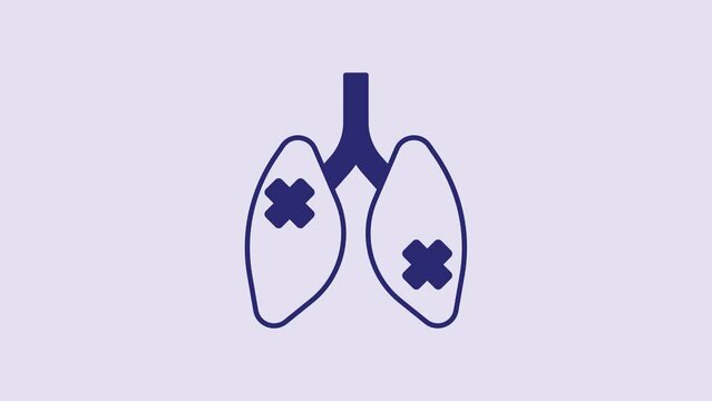 Blue Disease lungs icon isolated on purple background. 4K Video motion graphic animation