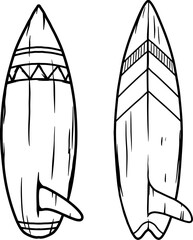 Illustration of surfing board. Design element for poster, card, banner, emblem, sign. Vector illustration