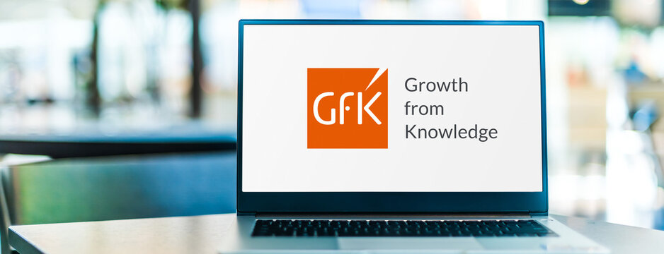 Laptop computer displaying logo of GfK