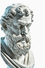 Fototapeta na wymiar Une statue, sculpture d'une personne grecque stoïcienne en portrait faite de marbre et de pierre.
