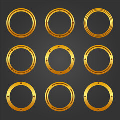 Game golden frame with circle shape vector