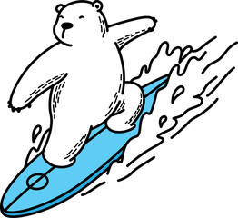 Bear Polar Bear surf board Ocean sea illustration