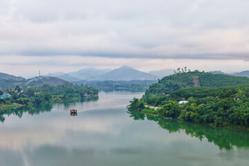 Fototapeta na wymiar View of Perfume River from Vong Canh Hill in Hue, Vietnam