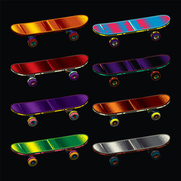 Original vector collection in vintage style. Skateboard of different colors.