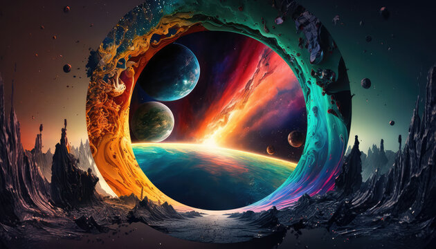 bright colored portal to another unknown universe. Generative AI