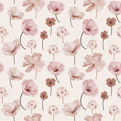 Earthy Floral Pattern. Hand painted Watercolor Design Good for Wallpaper, fashion, and print. 