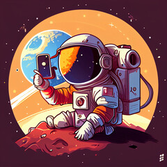 illustration of an astronaut taking selfie for graphic element/sticker/t shirt design ideas.Generative AI Technology