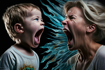 Generative Ai of mother burnout concept. Mother yelling at her child. 