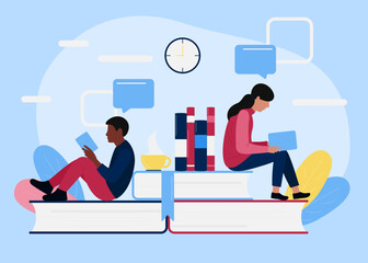 Mental hygiene and self development illustration. Self development illustration. Education and personal growth concept. Self-learning, distance learning. Library. World Book Day. 