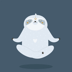 Vector illustration of adorable sloth sitting in a yoga position