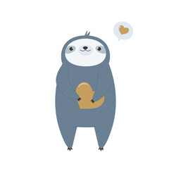Vector illustration of a cute sloth holding a heart shape
