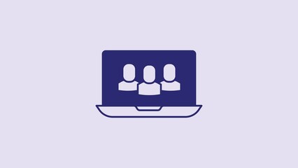 Blue Video chat conference icon isolated on purple background. Online meeting work form home. Remote project management. 4K Video motion graphic animation - Powered by Adobe