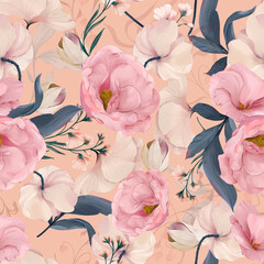 Eustoma Floral Watercolor Seamless Pattern. Good for print, Wallpaper, fashion and more. 