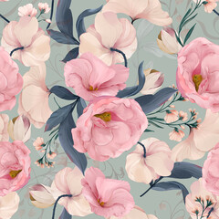 Eustoma Floral Watercolor Seamless Pattern. Good for print, Wallpaper, fashion and more. 