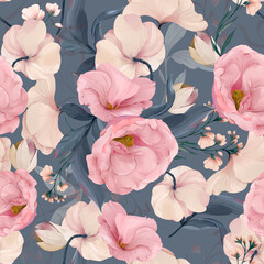 Eustoma Floral Watercolor Seamless Pattern. Good for print, Wallpaper, fashion and more. 