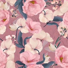 Eustoma Floral Watercolor Seamless Pattern. Good for print, Wallpaper, fashion and more. 