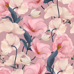 Eustoma Floral Watercolor Seamless Pattern. Good for print, Wallpaper, fashion and more. 