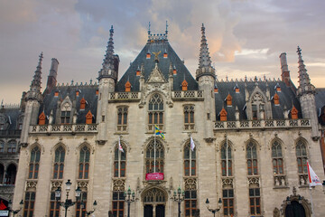 Fototapeta na wymiar Provinciaal Hof (Provincial Palace) on the Market Place (Market Square) in Brugge