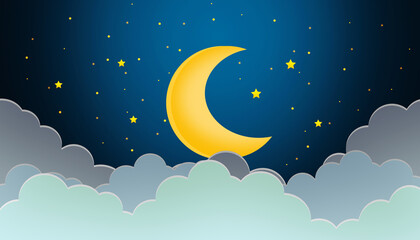 Obraz na płótnie Canvas beautiful moon and clouds digital art background. Good night and sleep tight lullaby and relaxing theme. 