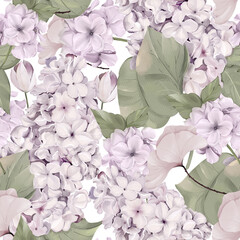 Lilac Floral Watercolor Seamless Pattern. Hand painted Design For print, fabric, fashion, Wallpaper and more. 