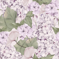 Lilac Floral Watercolor Seamless Pattern. Hand painted Design For print, fabric, fashion, Wallpaper and more. 
