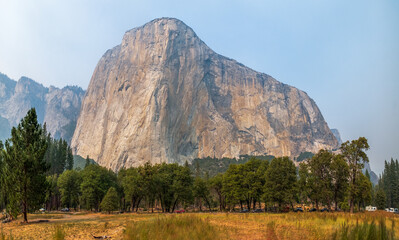Panoramic view of El Capian Mountain seen from the meadows, Yosemite NP