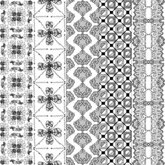 Monochrome abstract floral print. Vertical lase stripes on white background. Seamless pattern for wallpapers and fabric.