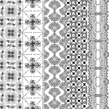 Monochrome abstract floral print. Vertical lase stripes on white background. Seamless pattern for wallpapers and fabric.