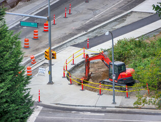 City improvements construction works on a street of Vancouver, Canada