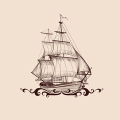 old ship illustration for logo business