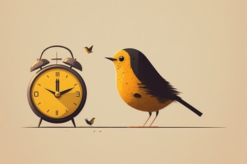 The early bird get up on the morning, concept of Simplicity and Frugality, created with Generative AI technology