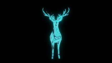 Illustration graphic of beautiful texture or pattern formation on the deer front side body shape, isolated on black background. 3d abstract loop neon lighting effect on deer.