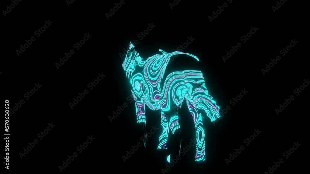 Fototapete 4k video rotating animation of beautiful texture or pattern formation on the wolf body shape, isolat