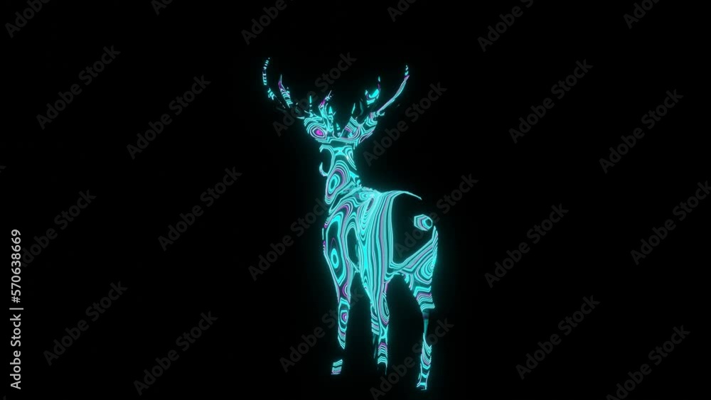 Fototapete 4k video rotating animation of beautiful texture or pattern formation on the deer body shape, isolat