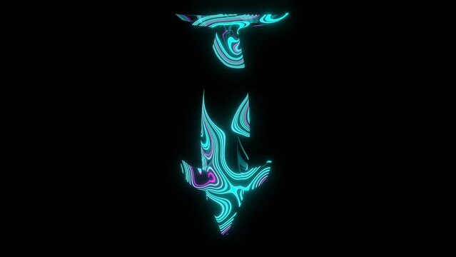4K video animation of beautiful texture or pattern formation on the dolphin body shape, isolated on black background. 3d rendering abstract seamless loop neon lighting effect on dolphin.