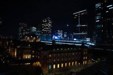 Fototapeta na wymiar A night panoramic cityscape in front of Tokyo station