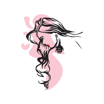 woman long hair fashion logo abstract design vector