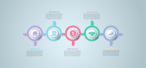 Business Infographic. Timeline infographics design vector. Abstract infographics options template. Vector illustration. Business concept with 5 options, steps, or processes