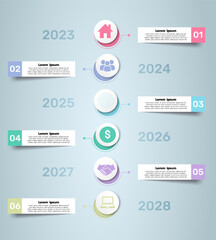 Business Infographic. Timeline infographics design vector. Abstract infographics options template. Vector illustration. Business concept with 6 options, steps, or processes