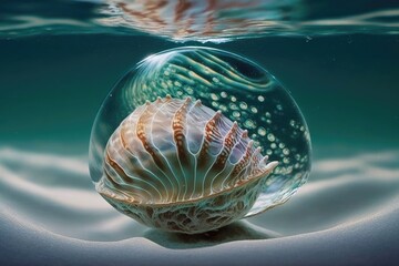 Obraz na płótnie Canvas Sparkling Splendor of a Sea Shell in Crystal Clear Water Generative AI 