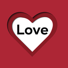 Illustration of love and valentine's Day with couple sitting on word LOVE in the field .paper art and digital craft style.